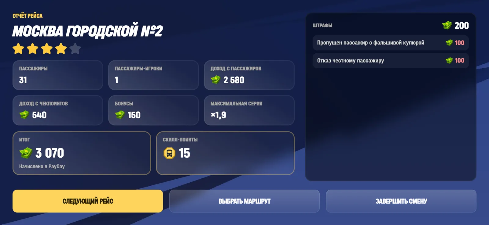Отчёт рейса на конечной